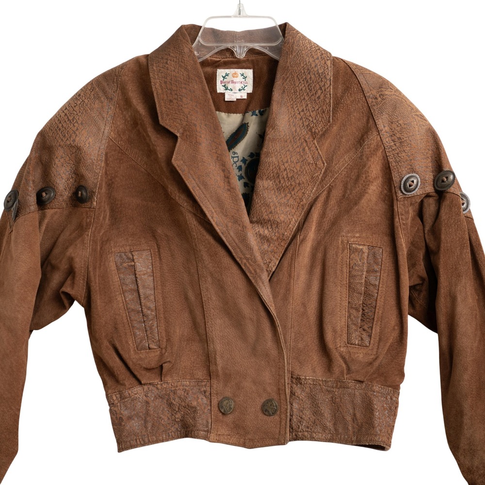 VTG 80s Leather Western Cropped Jacket Snakeskin Embossed Indie Rockability Boho